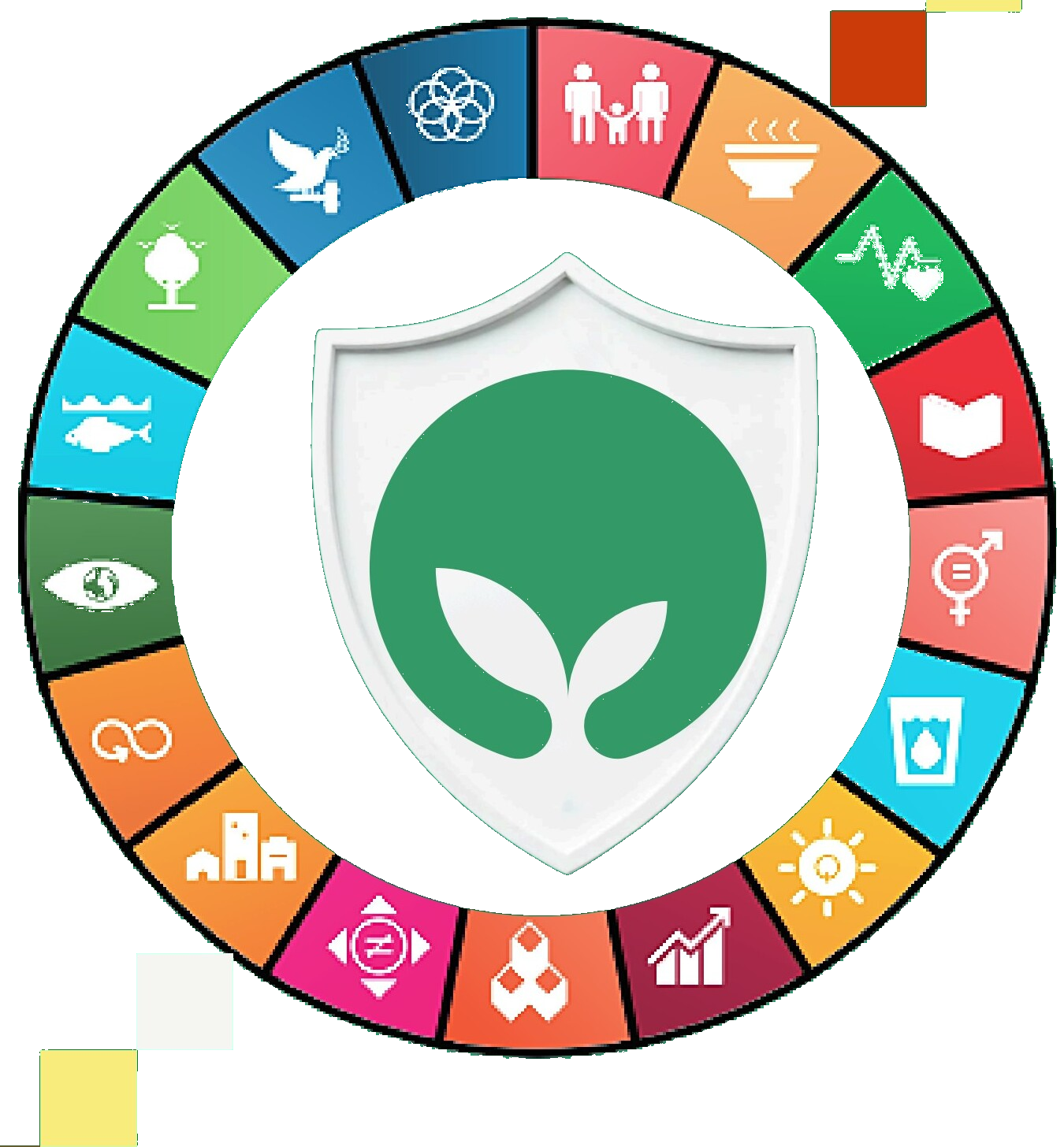 YESSIR Nigeria 22 Development Impact Goals wheel with central shield and leaf logo