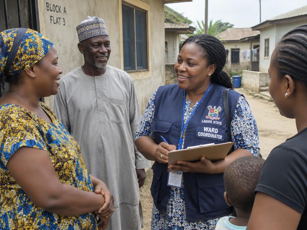 A ward coordinator speaking with residents